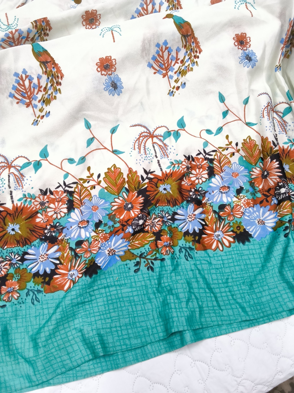 Boho Smocked Maxi Dress – Teal & Ivory Peacock Paisley Print - Picture 6 of 6